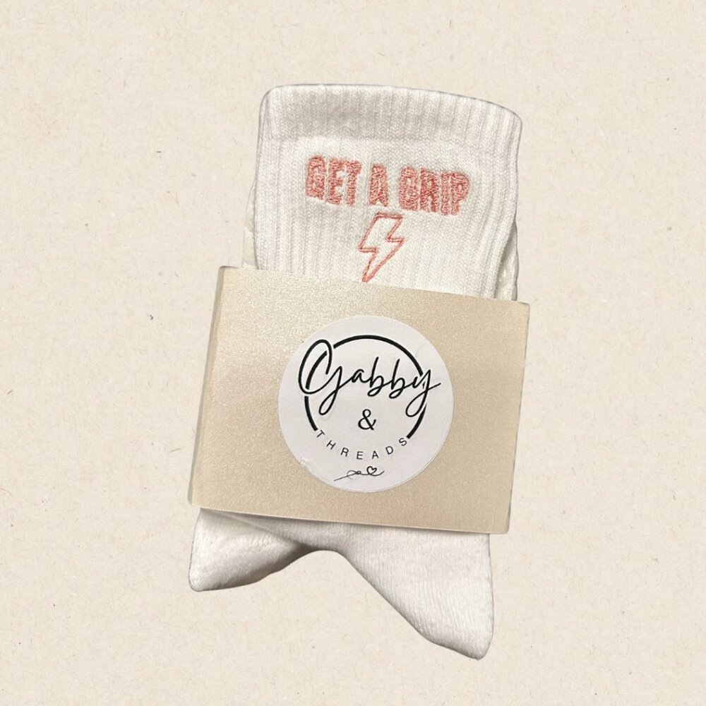 GRIP SOCKS - Embroidered "Get a Grip" for pilates, yoga, barre, lagree